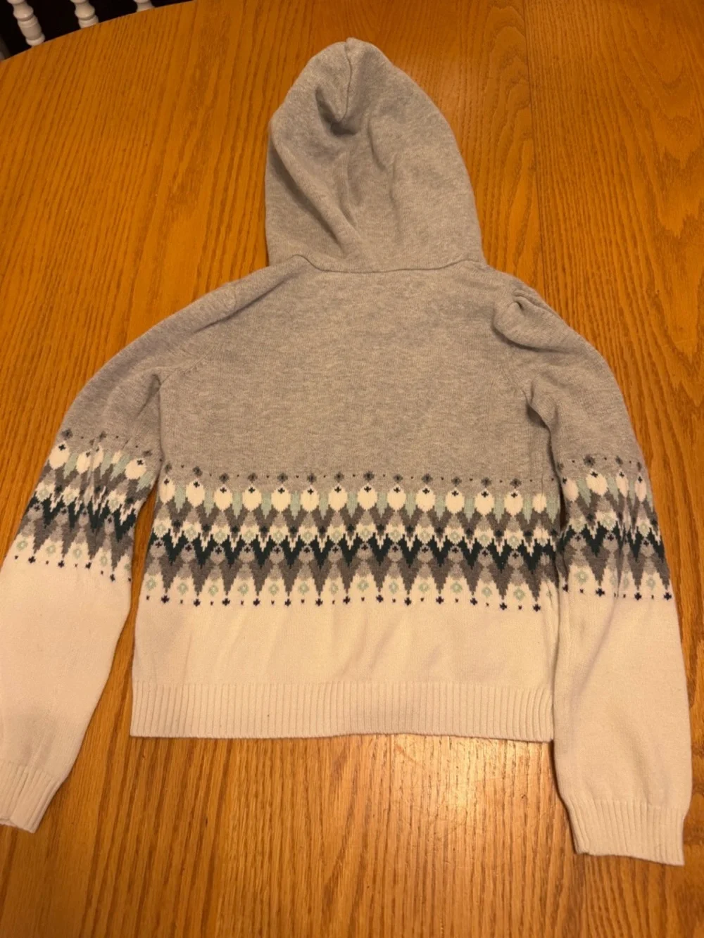Gymboree Gray and White Hooded Zip Cardigan with Fair Isle Size 7/8